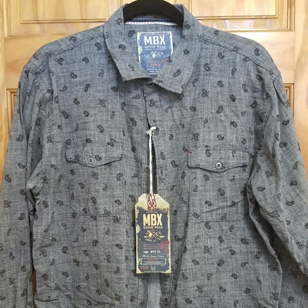 NWT MBX denim wear slim fit button down shirt